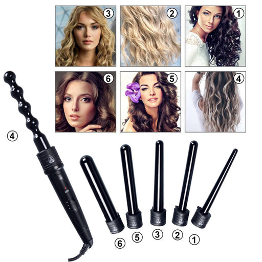 Multifunction Fast Heating Hair Curler 6in1 Interchangeable Ceramic Hair Styling Crimper Curling Roll Wand Hair Curler Iron Sets - Magic Stick